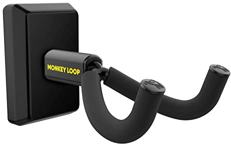 MONKEY LOOP Wall Prime Black - Väggmonterad gitarrhållare - Elektrisk eller akustisk gitarrhängare på väggen - Gitarrställ med skyddande gummi - 55 mm öppning - svart färg
