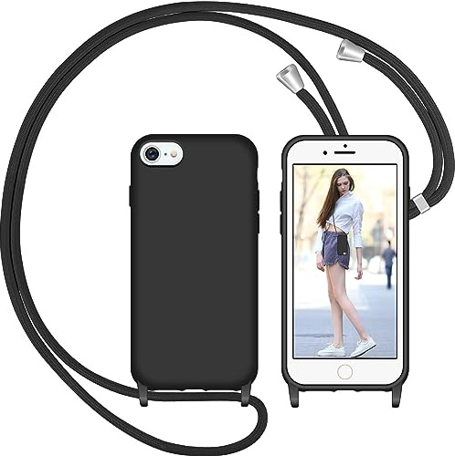 Nupcknn Liquid Silikon Handykette Hülle für iPhone 7/8/SE 2020 Hülle Necklace(abnehmbar) Hülle mit Kordel zum Umhängen Handy Schutzhülle mit Band (Schwarz, 4.7)