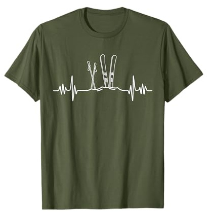 Skiing Heartbeat | Mountain Ski Sport | Skilife Alps | Skier T-Shirt