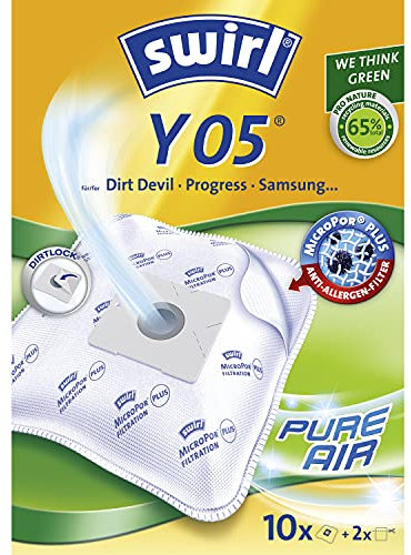 Swirl Y 05 EcoPor Staubsaugerbeutel (10 Beutel), reißfeste Staubbeutel für einige Grundig, Privileg & Nilfisk Staubsauger, im umweltfreundlichen Umkarton, 99,9% Filterung von Haus- & Feinstaub