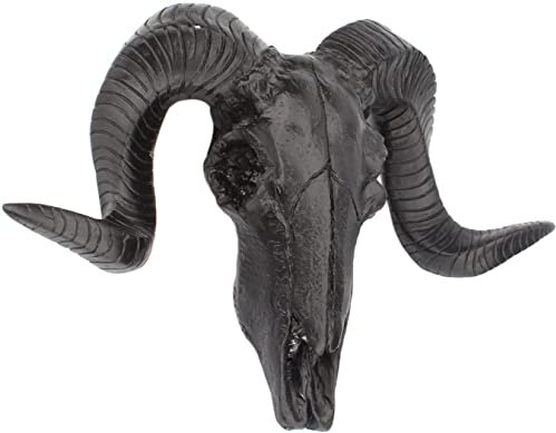 3D Ram Curled Horns Wall Wildlife Animal Head Sculpture Wall Mounted Decor Bedroom Living Room Sheep Skull Wall Decorative Ornaments,25.5 * 17.5CM,A