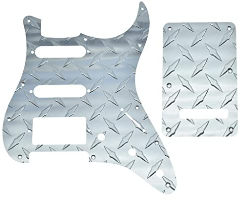 KAISH Premium Diamantplatte 11 Loch Strat HSS Pickguard Aluminium Kratzplatte und Rückplatte Tremolo Trem Abdeckung mit Schrauben für amerikanische/mexikanische FD Stratocaster Silber