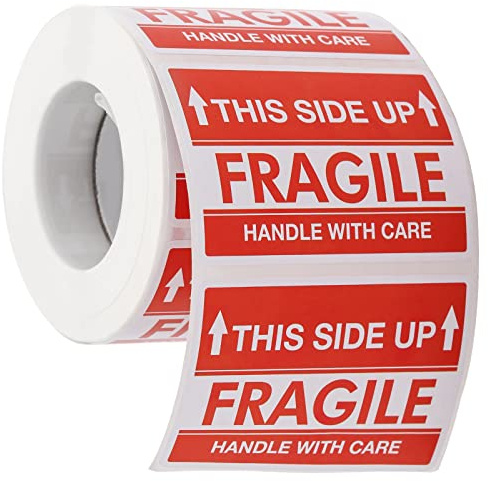 2 x 3 Inch Fragile Stickers, Handle with Care Warning Labels, This Side Up Stickers for Shipping and Moving - 500 Labels