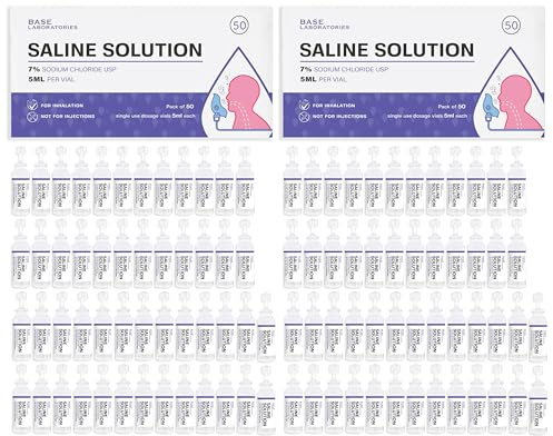 BASE LABORATORIES 7% Saline Solution for Nebulizer Machine | Saline Solution for Inhalation & Nasal Irrigation | High 7% Concentration l (50 x 2) 100 Vials 5ml Unit Dose