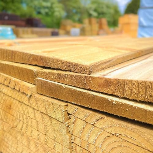 Pack of 50 Feather Edge Boards [Width: 125mm x (15mm Thick to 7mm Thin) x Length: 1800mm (6ft)] Sawn Timber Pressure Treated (Tanalised) Green Wood Natural Colour. Ideal for fencing & garden projects