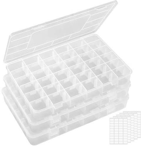 Lifewit Scatole Plastica con Coperchio 3 Pezzi, Contenitori Scatola Porta Oggetti Organizer, Cassetta Porta Minuteria con 36 Divisori Regolabili, Scatole Trasparenti per Viti, Perline, Gioielli