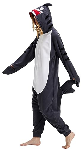 Focupaja Requin Gris Onesie Costume Adulte Animal d'halloween Combinaison Cosplay Une Pièce Vêtements de Nuit Unisexe XL