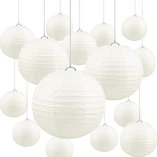 20Pcs Lanterne di carta Lanterna carta bianca Palla di Carta Lanterna per matrimoni compleanni feste ed eventi Lanterne rotonde Dimensioni multiple