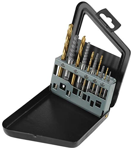 YUMILI Damaged Screw Extractor Set, Left Handed Drill Bits for Metal to Get Broken Screws Out, Easy Out Extractor Left Hand Screwdriver 10 Pcs with Iron Box