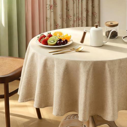 Aoztio Mantel Mesa Redondo 140 cm, Manteles Impermeable, Café | Mantel de Falso Lino, Lavable a Máquina, Antimanchas Exterior, Para Comedor, Cocina, Cumpleaños, Festivos, Picnic