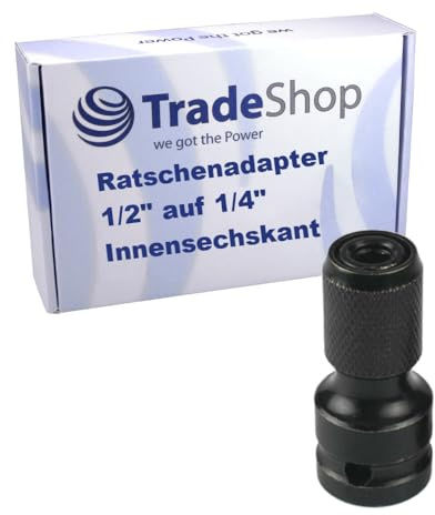 Trade-Shop Schlagschrauber Ratsche Stecknuss Adapter 1/2 Vierkant auf 1/4 Innensechskant HEX Bit für Schlagrschrauber/Bohrfutter Wechsel