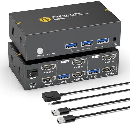 8K60Hz, USB 3.0 KVM Switch 2 PC 2 monitor, switch KVM HDMI 4K240Hz per 2 PC, condivisione di 3 dispositivi USB, supporto per copia ed estensione, HDMI 2.1, EDID, con controller desktop