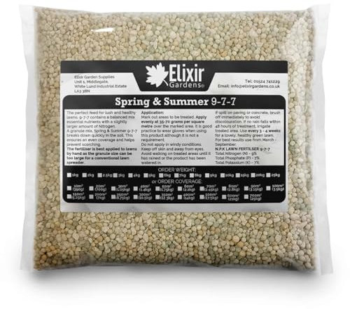 Elixir Gardens Seasonal Lawn Fertilisers for Turf & Grass | Spring & Summer Granular Feed | 9-7-7 | Treats 100 Sq. Meters