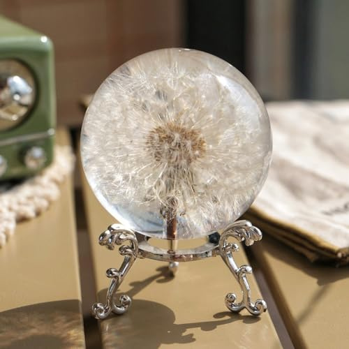 Pisapapeles de diente de león real de 60 mm, bola de cristal de resina de diente de león con soporte, regalo de decoración del hogar para papá, mamá, profesor, cumpleaños, boda, San Valentín, día de