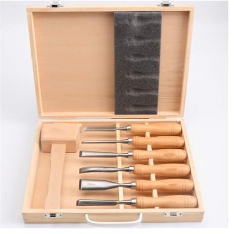ABSJDFD Cinceles de Madera Juego de Herramientas de cincel Manual para tallar Madera, Herramientas de Escultura con Mangos de Madera en Caja de Madera, cinceles para tallar como Artistas (7 Piezas)