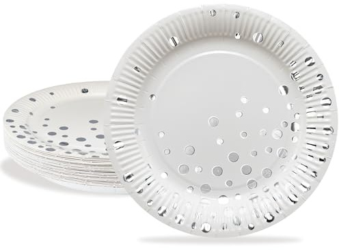 HNH Pappteller Set 23cm 24er-Set Weiß mit Silber Goldfolie Partyteller Partygeschirr Deko Papierteller