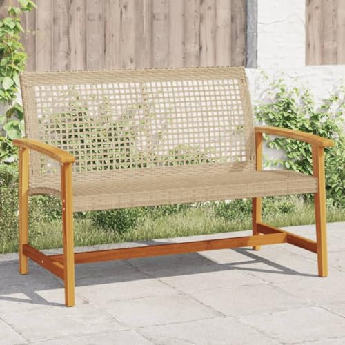 Tidyard Gartenbank Balkonbank Blumenbank Flurbank Sitzbank Parkbank Terrassenbank für Patio,Garten,Hinterhof,Veranda Gartenmöbel Außenbank Gartenbankpark Beige 112 cm Poly Rattan und Akazienholz