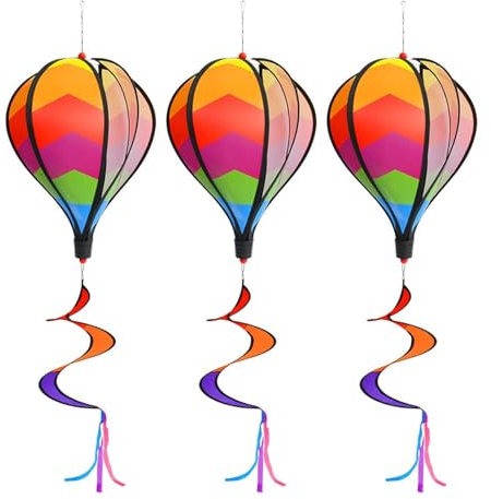 Heißluftballon-Windspiel | 3 Stück Regenbogen-Ballon-Windsack | rotierende Ballon-Garten-Windmühlen | Bunte Ballon-Windräder Windspiel für Garten, Rasen, Hof, Balkon