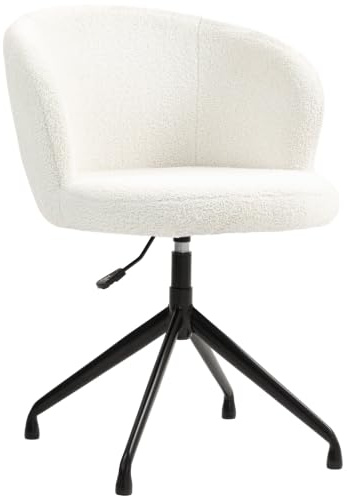 HOMCOM Ergonomisk kontorsstol, fåtölj, svängbart säte, justerbar höjd, kapacitet 120 kg, säte, bouclette tygbeläggning för vardagsrum, sovrum, kontor, vit