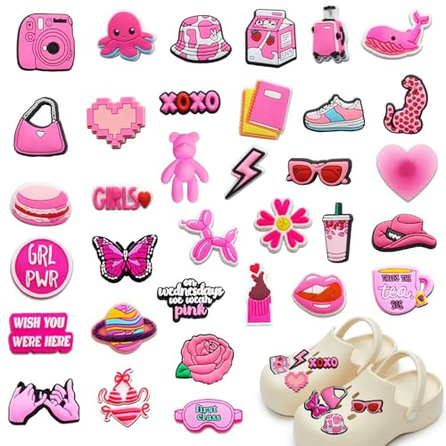 Für Crocs Anstecker, 37 Stück für Jibbitz, Rosa für Schuhe, Interessant für Charms Geeignet für Mädchen, Frauen, Jungen, Erwachsene, Geburtstagsgeschenke