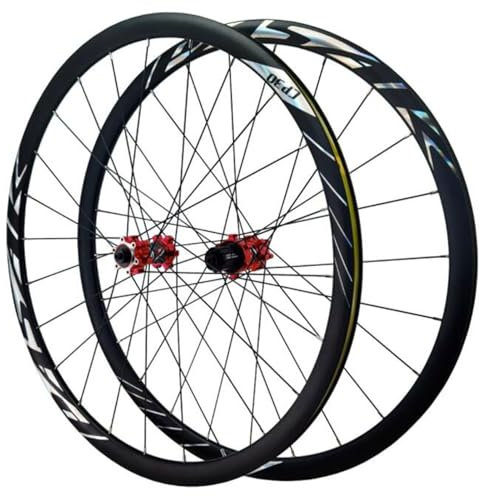 GEIRONV 700C / 29 Zoll Rennrad-Radsatz mit Scheibenbremse, 24 H Vorne 2 Hinten 4 Lager 30mm Doppelwandige Aluminiumfelge 7/8/9/10/11/12 Geschwindigkeiten(Red)