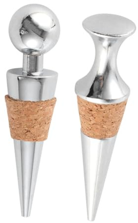 BRIGHTFUFU Weinstopper aus Edelstahl und Holz für Weinflaschen | Weinflaschenverschluss, Konische Form, Silber, Leicht Einsetzbar und Entnehmbar, 2 Stück-pack