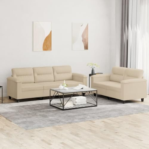 LAPOOH 2-TLG. Sofagarnitur mit Kissen Creme Mikrofasergewebe, Loungesofa, Sofas & Couches, Relaxsofa, Couch für Wohnzimmer, 3202342