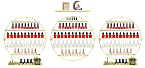 LOIRIIC 5 Etagen Metall Nagellack Regal Aufbewahrung 6-Teiliges Set Wandregal Rund Nagellackregal Lippenstiftständer Nagellack Regal für Nagelstudio & Geschäft Golden 160 Nagellackflaschen