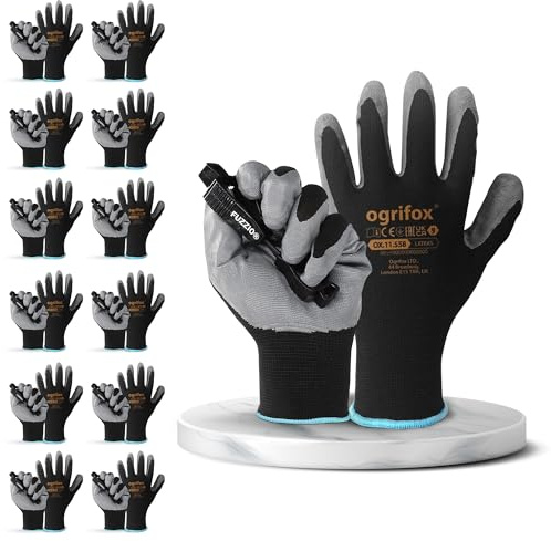 FUZZIO 12 pares de guantes de trabajo para hombre, talla 9, guantes mecánicos, guantes de jardinería, guantes de trabajo para mujer, guantes de montaje para hombre,