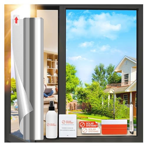 SOLAR SYSTEMS - Film de Protection Solaire pour Fenêtres - Anti Regard - Effet Miroir, Auto-Adhésif - Protection Thermique, Anti-UV, Film Isolant - 50x300cm