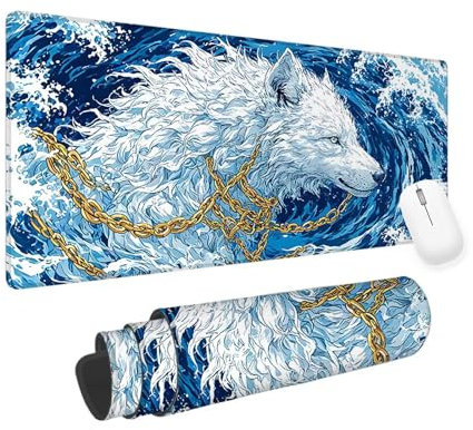 Blu Tappetino Mouse xxl 1200x600x3mm Tappetino per Mouse da Gioco, Lupo Mouse Pad Esteso, Bordi Cuciti anti-Sfilacciatura, Pad per Tastiera Lavabile, Adatto per Ufficio e Casa, Regalo Donna yv-752