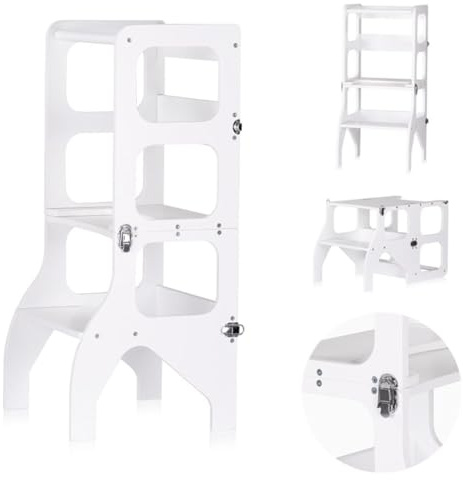 Chipolino Kinder Lernturm 2 in 1, Tisch und Hocker, Helferturm, Stehhilfe, Holz weiß