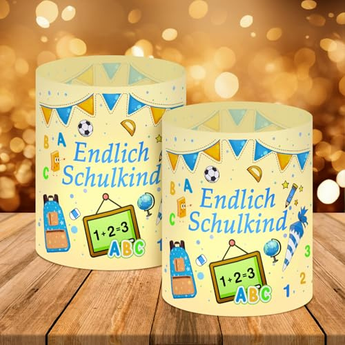 12 Windlicht Tischdeko Einschulung Junge, Meine Einschulung Tisch Deko, Einschulung Schulkind Windlichter Tischdeko, Schulanfang Deko Blau, Geeignet für Teelichter oder Kerzen