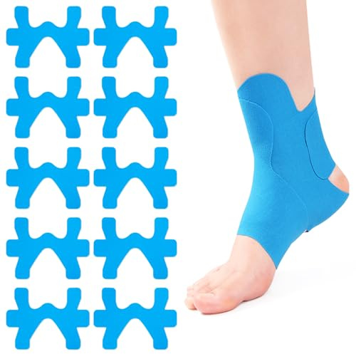 Lot de 10 bandes de kinésiologie pré-découpées pour cheville, bandes de kinésiologie pré-découpées pour cheville, bande de kinésiologie élastique imperméable pour cheville, support de cheville