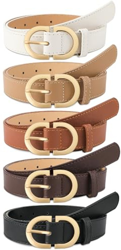 patinadrift 5 Stück Damen Leder Gürtel für Frauen Jeans Hosen Kleider Mode Nette Taille Gürtel mit Goldener Quadratischer Schnalle