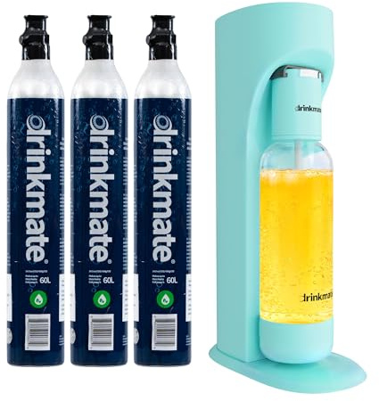 Drinkmate OmniFizz Sparkling Beverage Maker, Arctic Blue | Carbonates Any Drink with Push-Button Simplicity, Comes With 1L Bottle & 3x 60L CO2 Cylinder