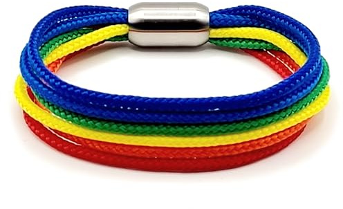 JoJewelry Pride Armband – LGBTQ+ Regenbogenarmband aus Paracord – 6 Farben – Magnetverschluss aus Edelstahl – Handgefertigt in Deutschland (OHNE Geschenkbox, 20 cm)