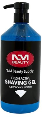 New Look Fresh Active Shaving Gel 1000ml, Superior Care For Men, Ultra Sensitive Shaving Gel for Men & Barbers, Protects Skin, Clean Skin, Ultra Smooth Shave (Blue Ice) by NM Beauty