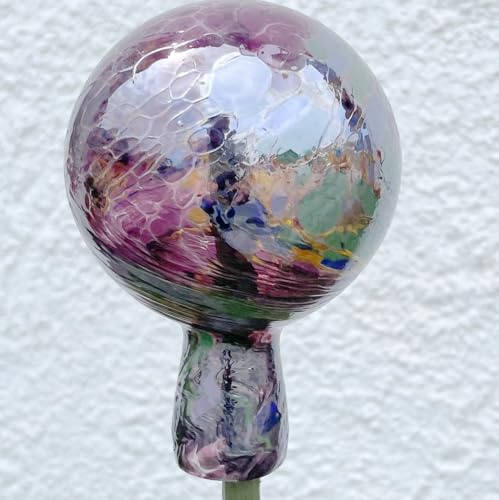 Generisch Gartenkugel farbige Rosenkugel violett marmoriert gelüstert dekorative Kristallglas Gartenkugel wetterfest mundgeblasen Durchmesser ca. 9 cm