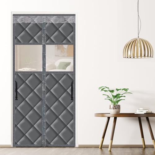 lalago Cortina Térmica Magnética, 80x200cm Magnética Cortina de Puerta Autoabsorbente, Cortina Exterior Puerta, Aislante Termica Frio y Calor, Cortina Puerta para Balcón Sala Estar Patio(con Ventana)