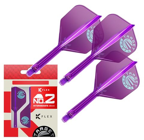 Target Japan K Flex Dart Flights and Shaft System, No.2 | Pack of 3 Kflex All In One Flight, Purple Limited Edition Darts Accessories | K-Flex Dart Stem – Intermediate (26mm)