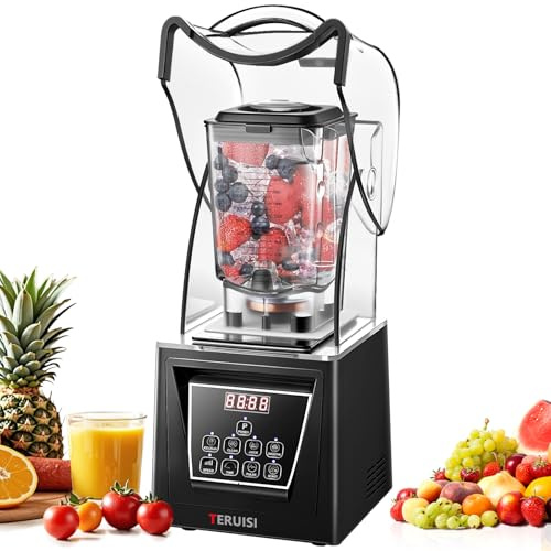 TERUISI Standmixer mit Geräuschdämmhaube 2L Hochleistungsmixer 2200 W, Profi Standmixer mit Schallschutzhaube