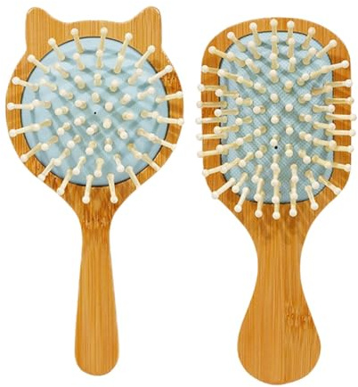 2 cepillos de pelo de cerdas de bambú compactos para niños en casa y viajes
