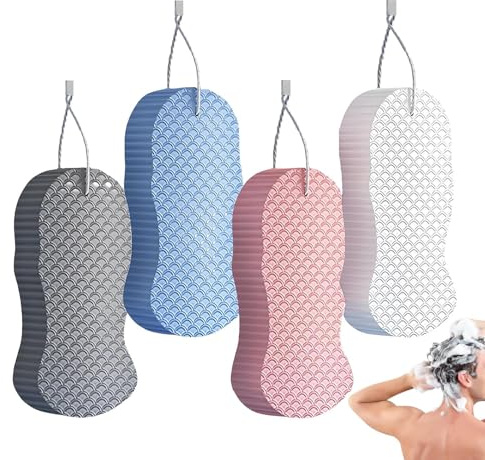 Spugna Scrub Corpo Set Da 4 Pezzi, Esfoliante, Pouf | Scrubber Corpo per Doccia Articoli Per La Pulizia Quotidiana, Confezione Da 4 Pezzi, Doccia Bagno, Per Bambini, Adulti,