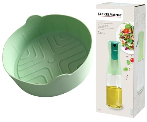 Fackelmann Set Stampo in silicone e Oliera Spray, Accessori per Friggitrice ad Aria, Stampo da forno Riutilizzabile per Cucinare Senza Olio, Resistente al Calore e Lavabile in Lavastoviglie