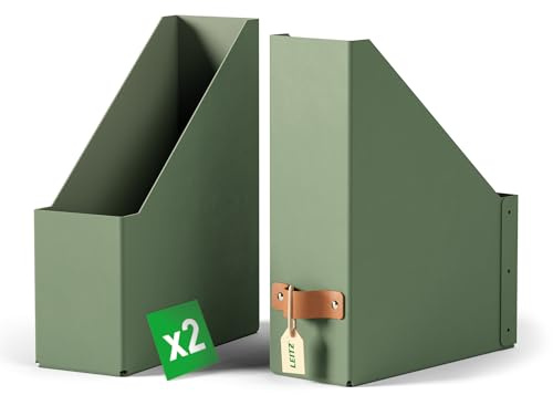Leitz Puro, Set di 2 Resistenti Portariviste A4, Compatibili con mobili a cubo e Ripiani Portaoggetti, Capacità 900 Fogli (80 g/m²), Organizer per Ufficio e Casa, 10 x 26 x 31 cm, Verde Malva