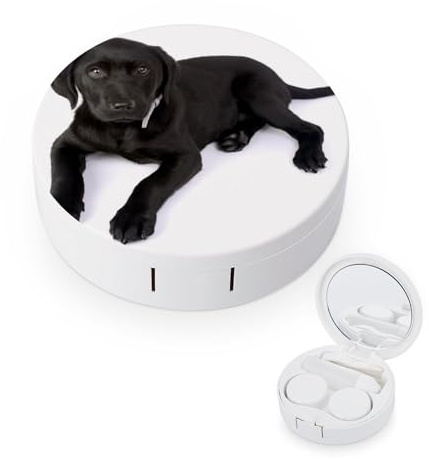fkgvwo Contact Lens Container Black Labrador Dog Travel Contact Lens Box with Mirror Tweezers Solution Bottle