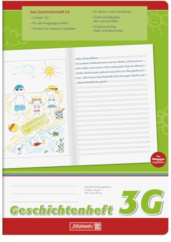 BRUNNEN Geschichten-Heft DIN A4, 16 Blatt, Liniert (Liniert 3G)