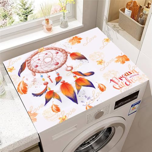 Hearda Housse Machine a Laver Plumes Colorées, Dessus Tapis Lave Linge Antidérapant, Housse de Protection pour Machine à Laver Top, Tapis de Protection pour Dessus Sèche-Linge (Orange,60x60cm)