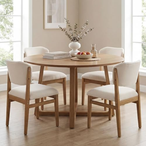 chairus Esszimmerstühle 4er Set Holz, Retro Küchenstühle Polsterstuhl Essstühle aus Chenille, Akzentstühle mit gepolstert Rückenlehne für Esszimmer, Küche, Restaurant, Beige